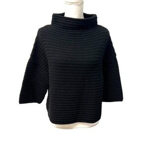 Aeffe Spa Wool Sweater Jumper Womens 10 Black 3/4 Sleeve Cropped Ribbed